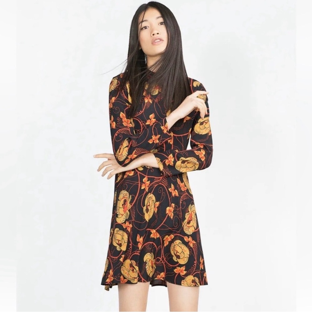 Zara Black Dress with Orange Floral Design